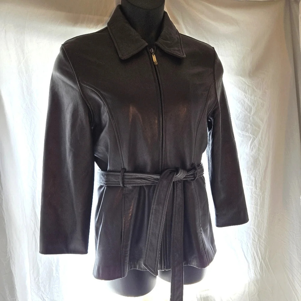 Chocolate Knoles & Carter Leather 3/4 Coat EUC 🍫 - Picture 15 of 16